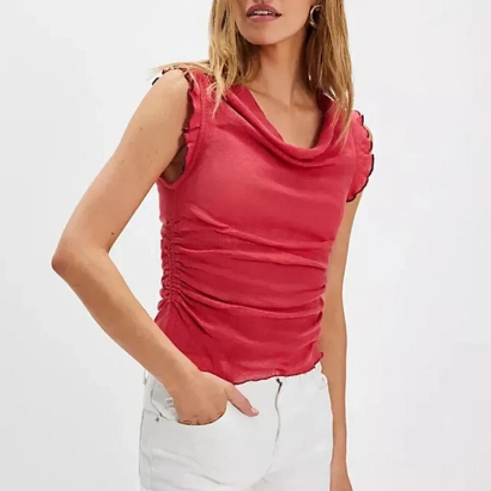 Free People Brynn Mesh Cowl-Neck Tank Sheer Sleeveless Dream Top S